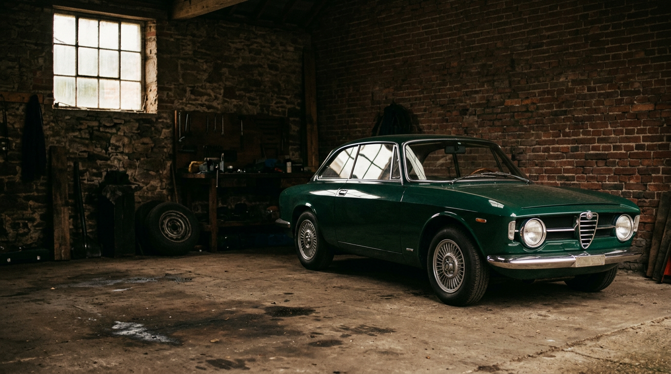 Klassisches Coupé in einer Garage